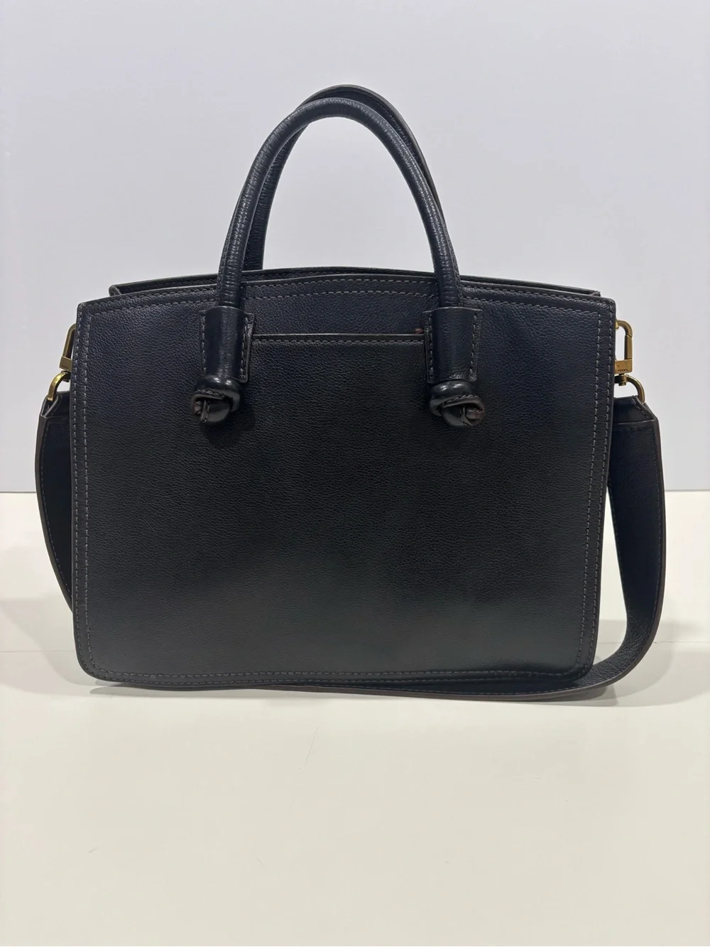Fossil Black Leather Satchel with Dual Top Handles/shoulder strap